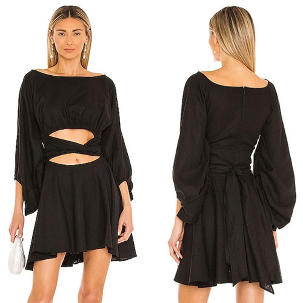 NWT Just BEE Queen Colette Black Cut Out Long Sleeve Tie Mini Dress Size: XS